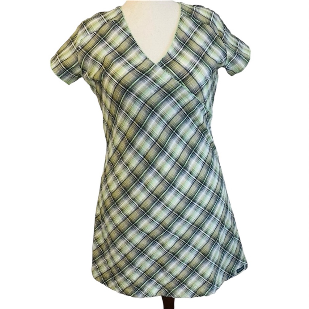 Woolrich Green Cream Plaid, Short Sleeve Cottagecore Dress Sz Med, Sustainable